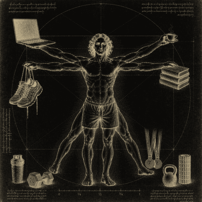 Vitruvian-style illustration of Allan Fernandes